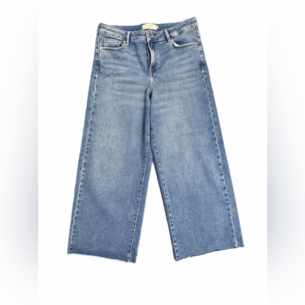 Hidden wide leg cropped frayed jeans